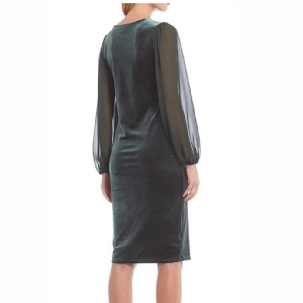 Vince Camuto Velvet Green Dress Sheer Long Sleeves - Picture 2 of 6